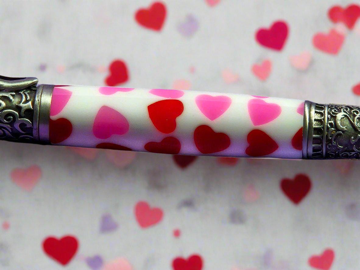 Giving You "All My Love" Pen with Red and Pink Hearts Adorned with an Antique Pewter Pen Kit
