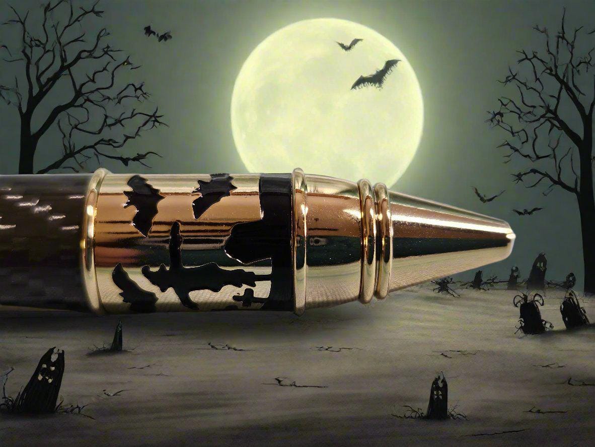 Haunted Halloween Carbon Fiber and Clear Resin Pen with a Gold Halloween Pen Kit Featuring a Mummy, a Zombie, and a Jack-O-Lantern