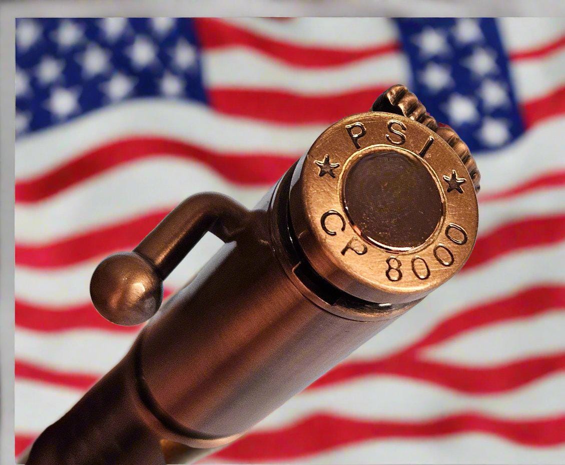 Patriotic Bolt Action Pen: American Flag Design with Copper Statue of Liberty & Bald Eagle, Antique Finish