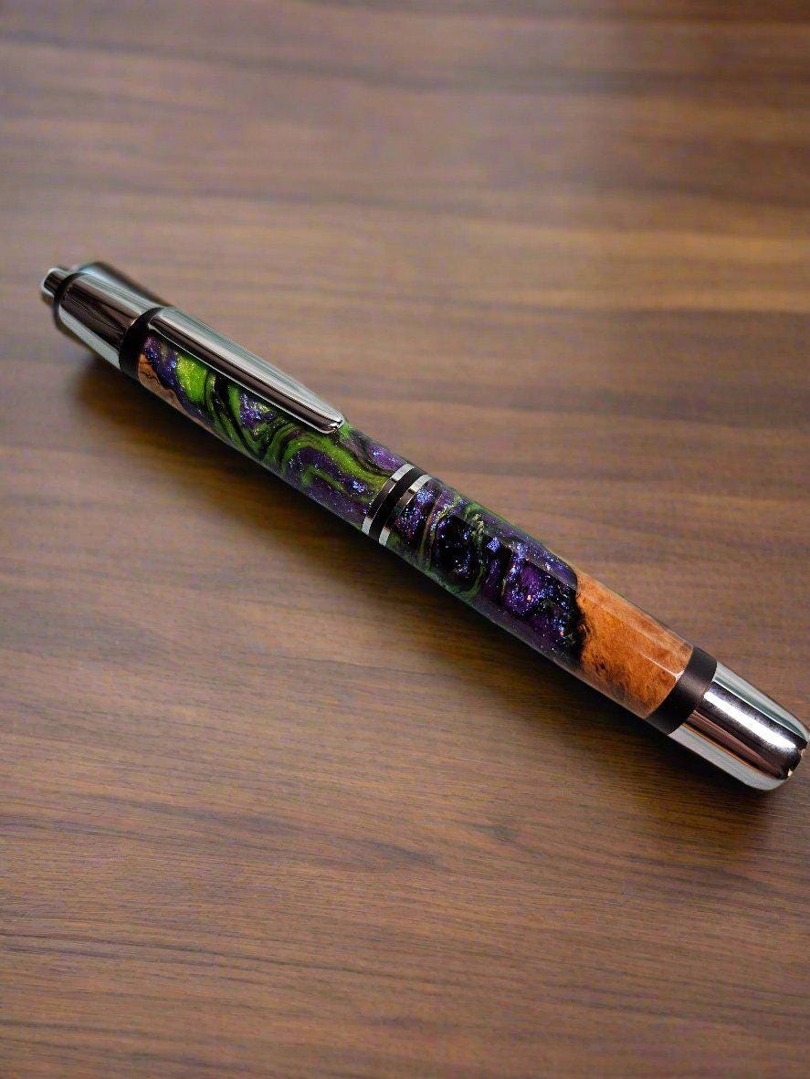 Penlight - LED Hybrid Featuring Maple Burl Wood and a Chrome Kit with Sleek Black Accents