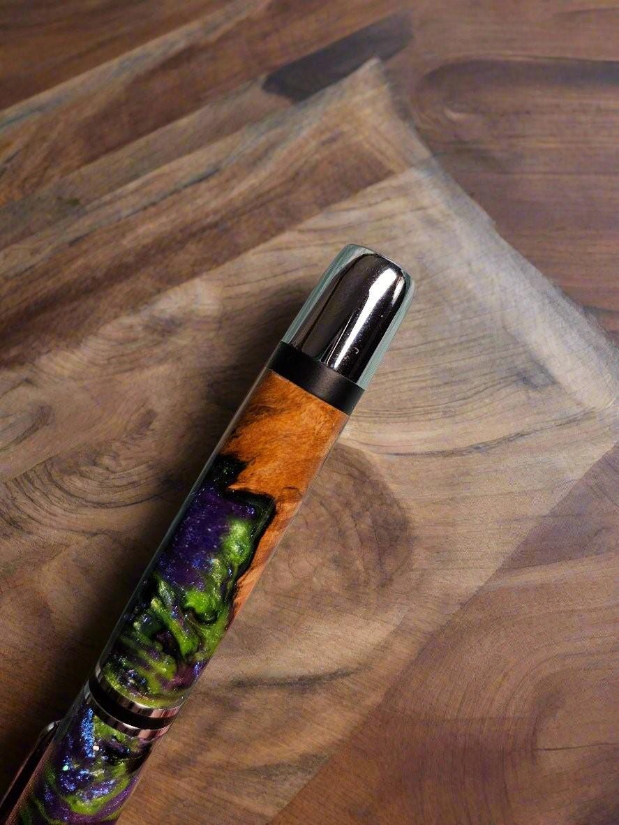 Penlight - LED Hybrid Featuring Maple Burl Wood and a Chrome Kit with Sleek Black Accents