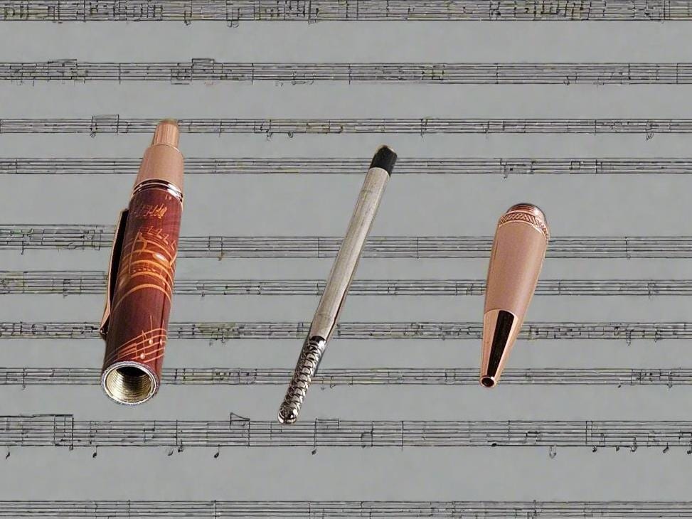 Red Gold Music Notes Pen Label Cast with a Copper Click Pen Kit