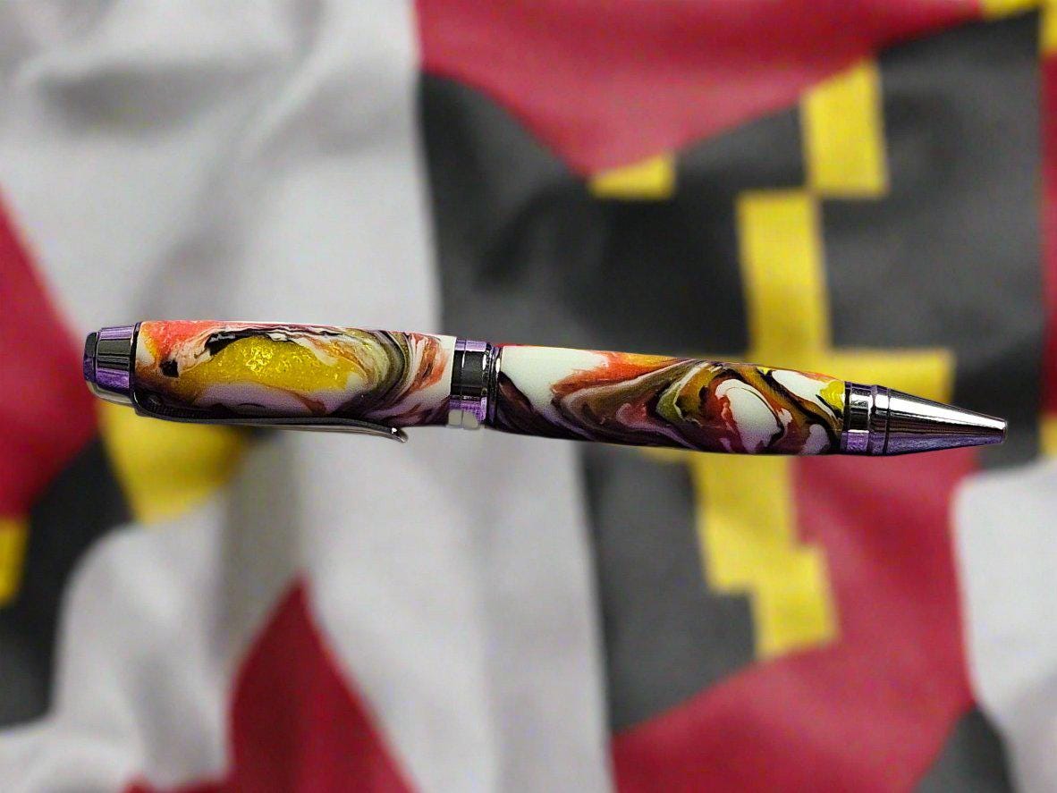 A Unique Pen Inspired by the Maryland State Flag with a Black Titanium/Platinum Cigar Pen Kit