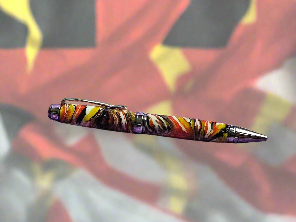 A Unique Pen Inspired by the Maryland State Flag with a Black Titanium/Platinum Cigar Pen Kit
