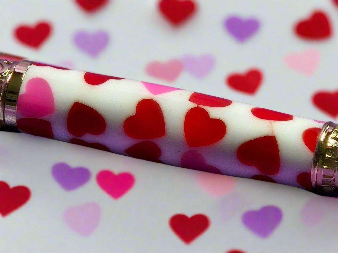 Giving You "All My Love" Pen with Red and Pink Hearts Adorned with a Gold Pen Kit