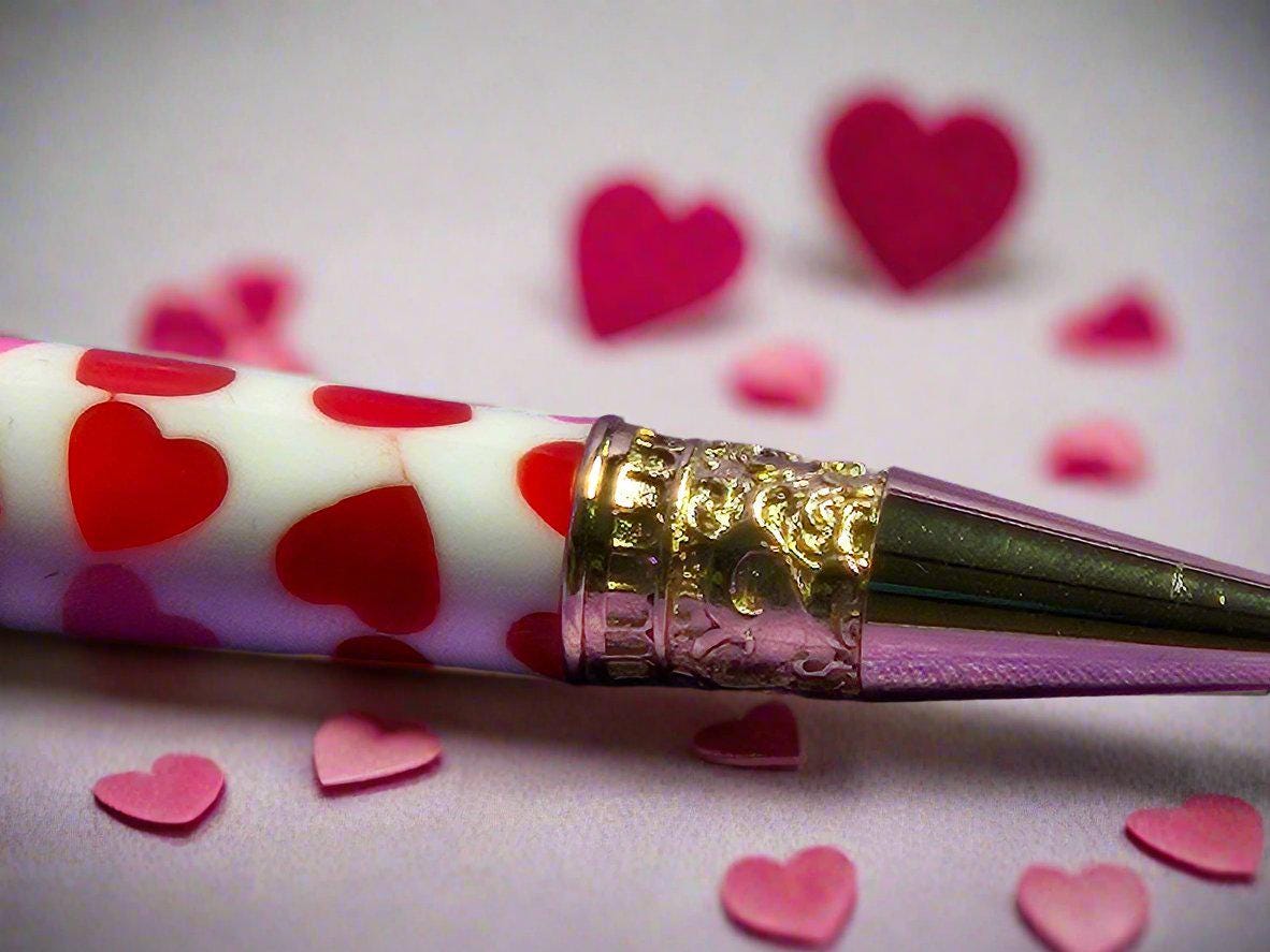 Giving You "All My Love" Pen with Red and Pink Hearts Adorned with a Gold Pen Kit