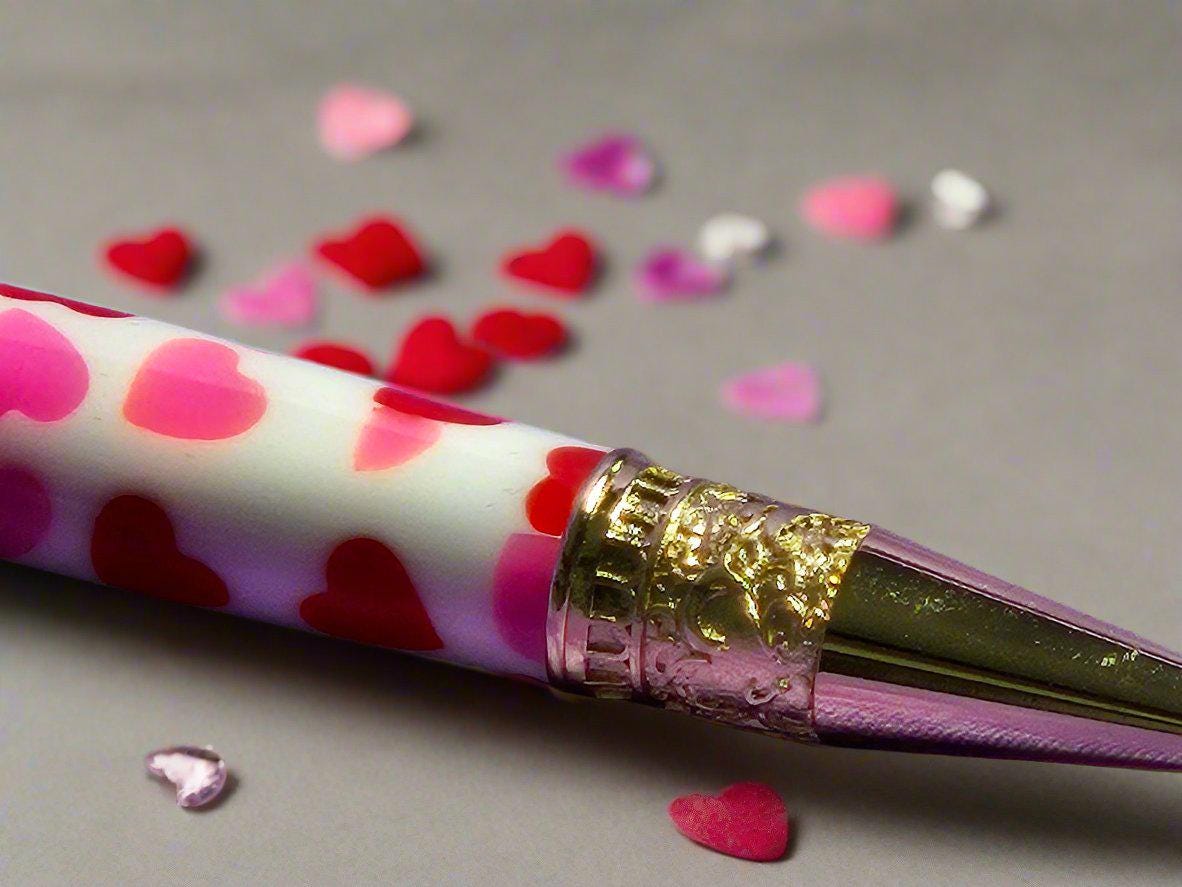 Giving You "All My Love" Pen with Red and Pink Hearts Adorned with a Gold Pen Kit