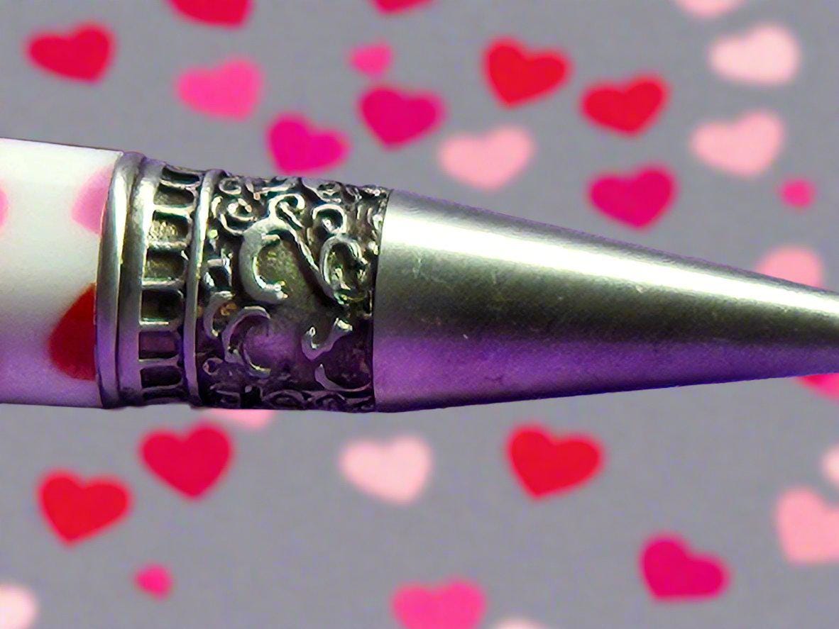 Giving You "All My Love" Pen with Red and Pink Hearts Adorned with an Antique Pewter Pen Kit