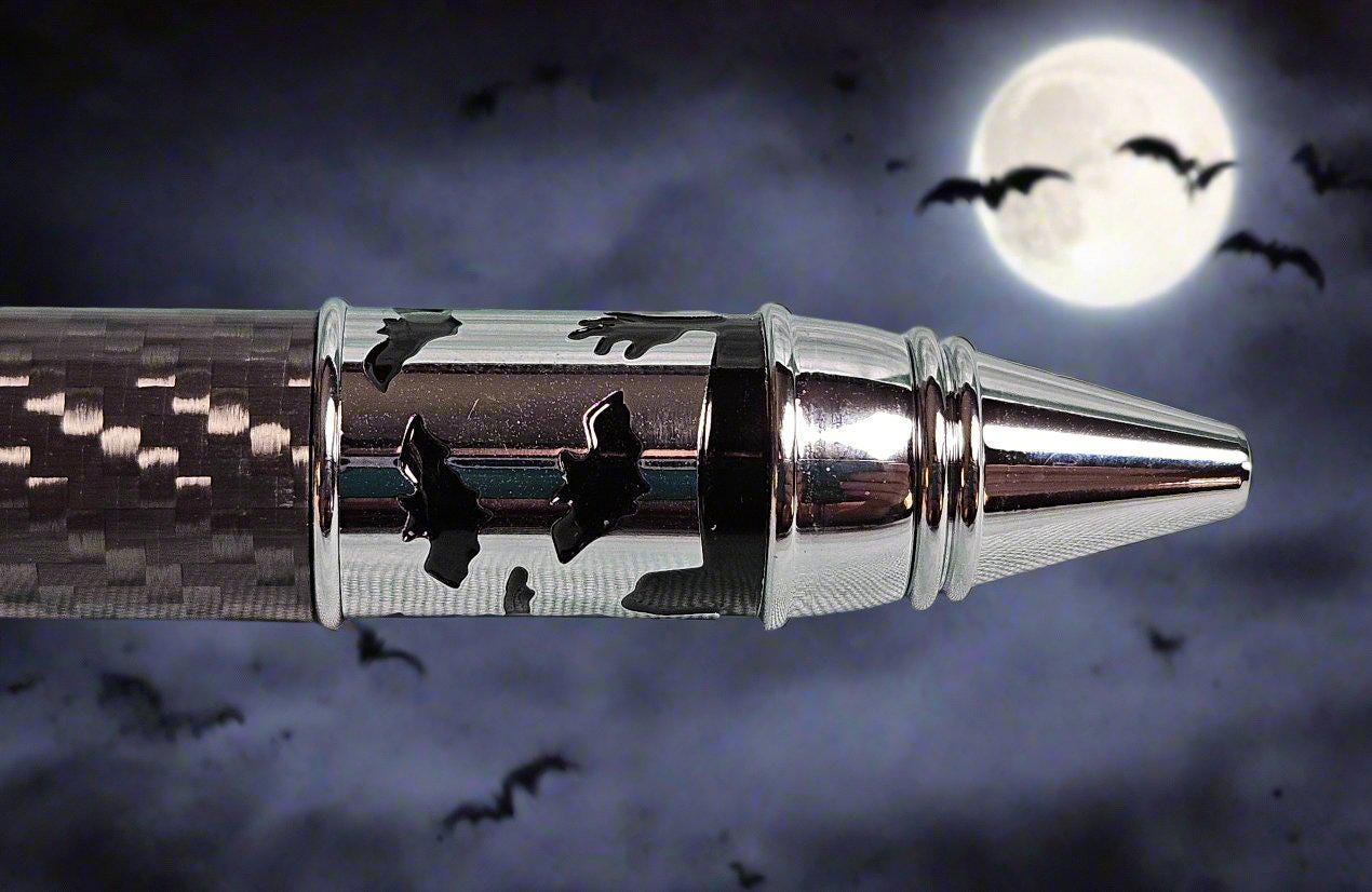 Haunted Halloween Carbon Fiber and Clear Resin Pen with a Chrome Halloween Pen Kit Featuring a Mummy, a Zombie, and a Jack-O-Lantern
