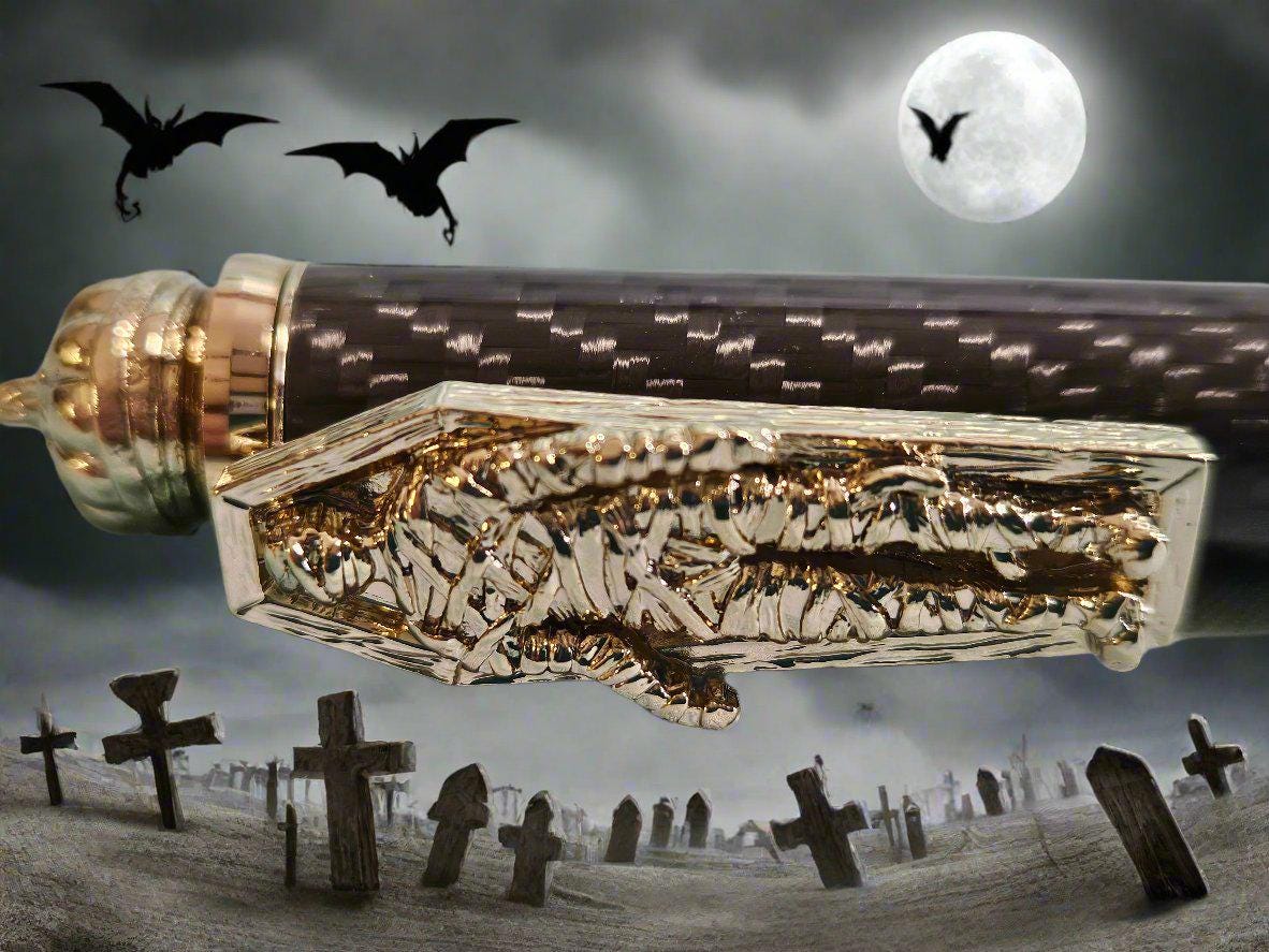 Haunted Halloween Carbon Fiber and Clear Resin Pen with a Gold Halloween Pen Kit Featuring a Mummy, a Zombie, and a Jack-O-Lantern