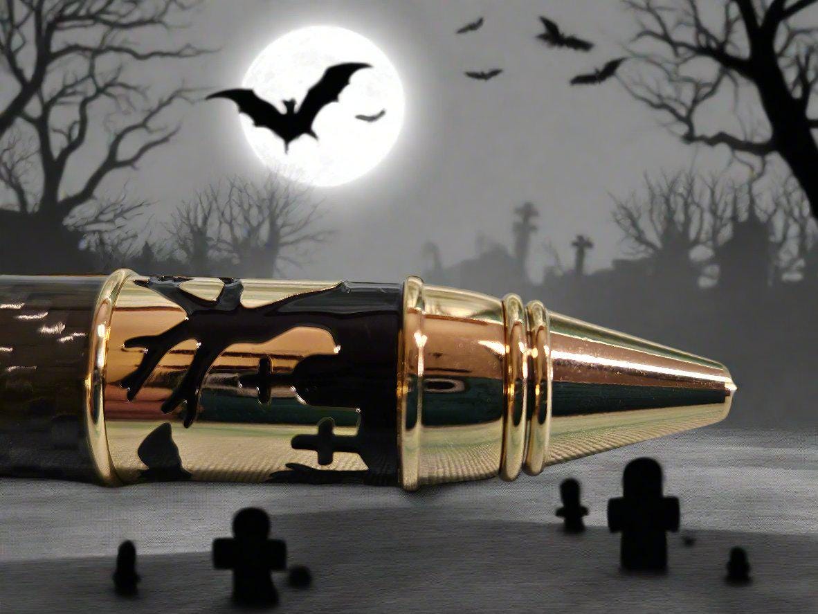 Haunted Halloween Carbon Fiber and Clear Resin Pen with a Gold Halloween Pen Kit Featuring a Mummy, a Zombie, and a Jack-O-Lantern