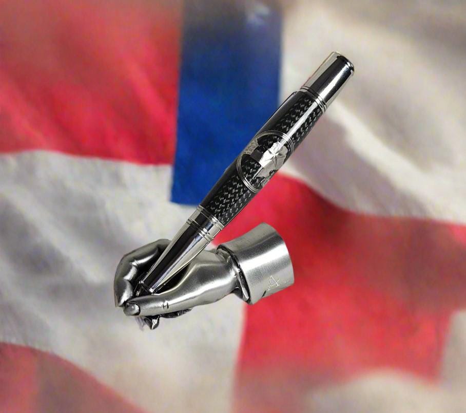 Texas Twist Black Carbon Fiber Sleeve Pen Proudly Displaying the Texas Star with a Chrome Pen Kit