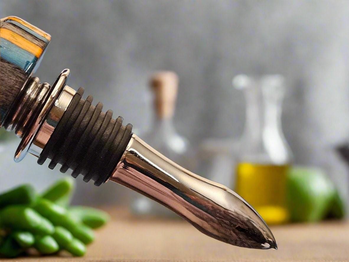 Spectra Ply Dyed Wooden Birch Laminate "Aqua Fire" Bottle Stopper with a Chrome Food-Safe Hidden Corkscrew Stopper