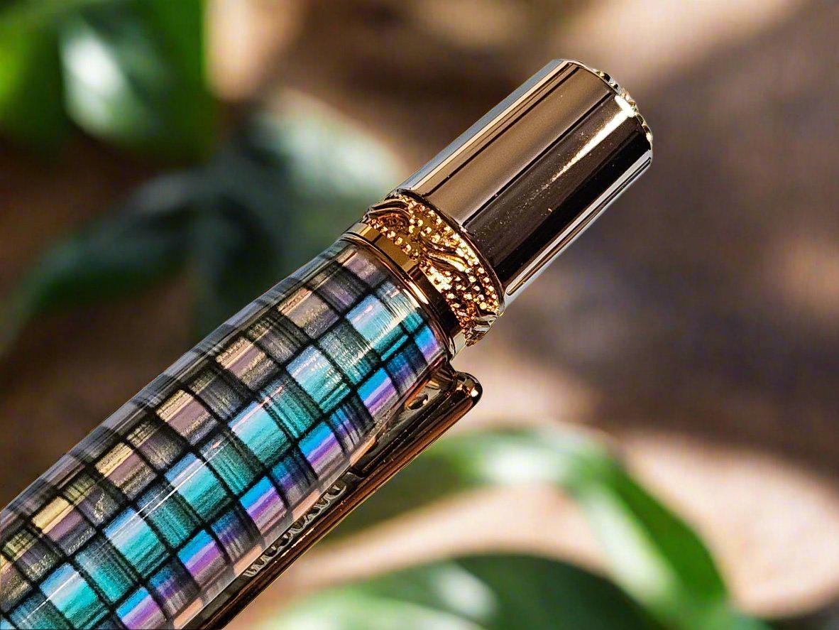 Metallic Holographic Weave Pen with a Chrome and Gold Pen Kit and Diamond Accents