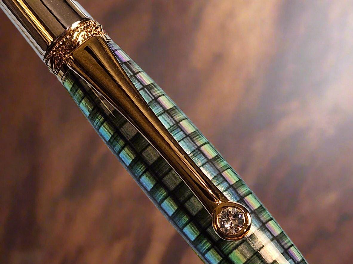 Metallic Holographic Weave Pen with a Chrome and Gold Pen Kit and Diamond Accents
