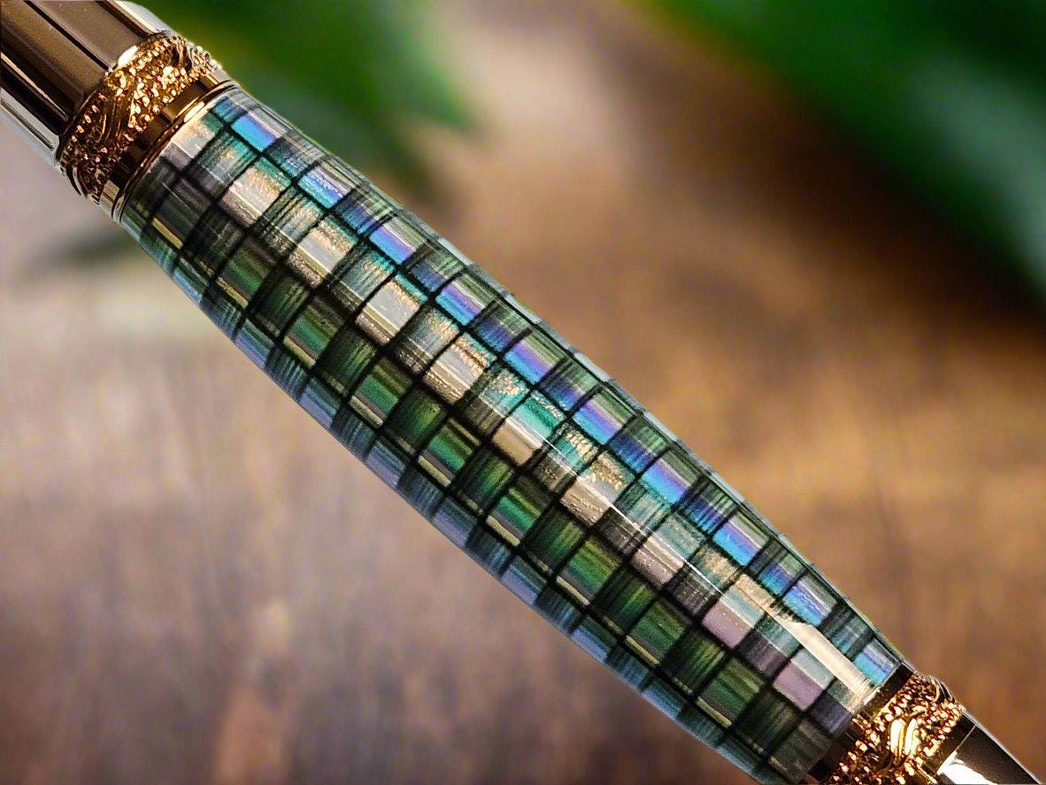 Metallic Holographic Weave Pen with a Chrome and Gold Pen Kit and Diamond Accents