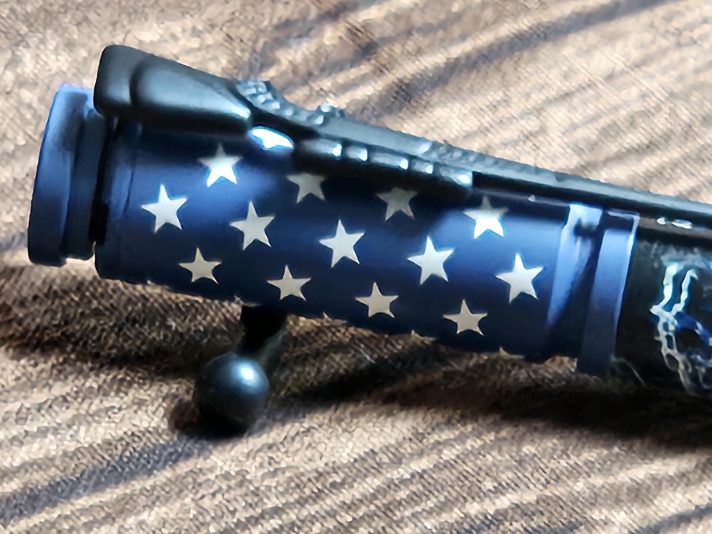 American Flag Pen with Lightning Bolt Design & Ceramic Pen Kit - Riffle Accent, Unique Gift for Patriotic Collectors