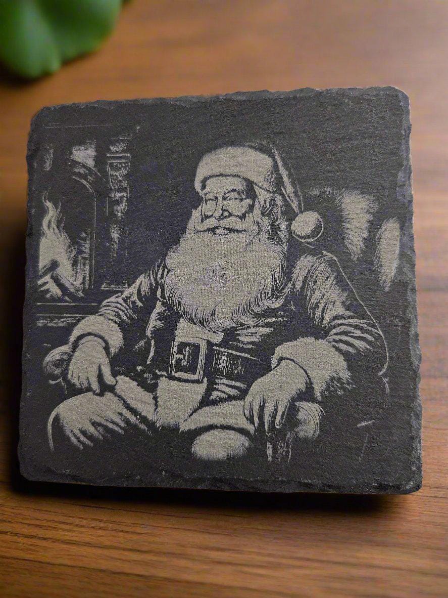 Slate Coasters Adorned with Christmas or Holiday Designs Set of 4 with Laser Etching