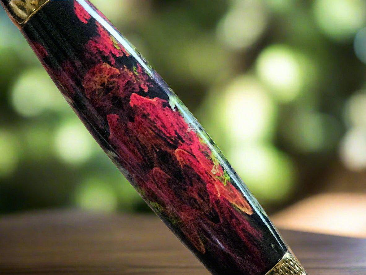 Fractal Flower Angel Label Cast AI Generated Pen with a Titanium Gold and Gunmetal Pen Kit