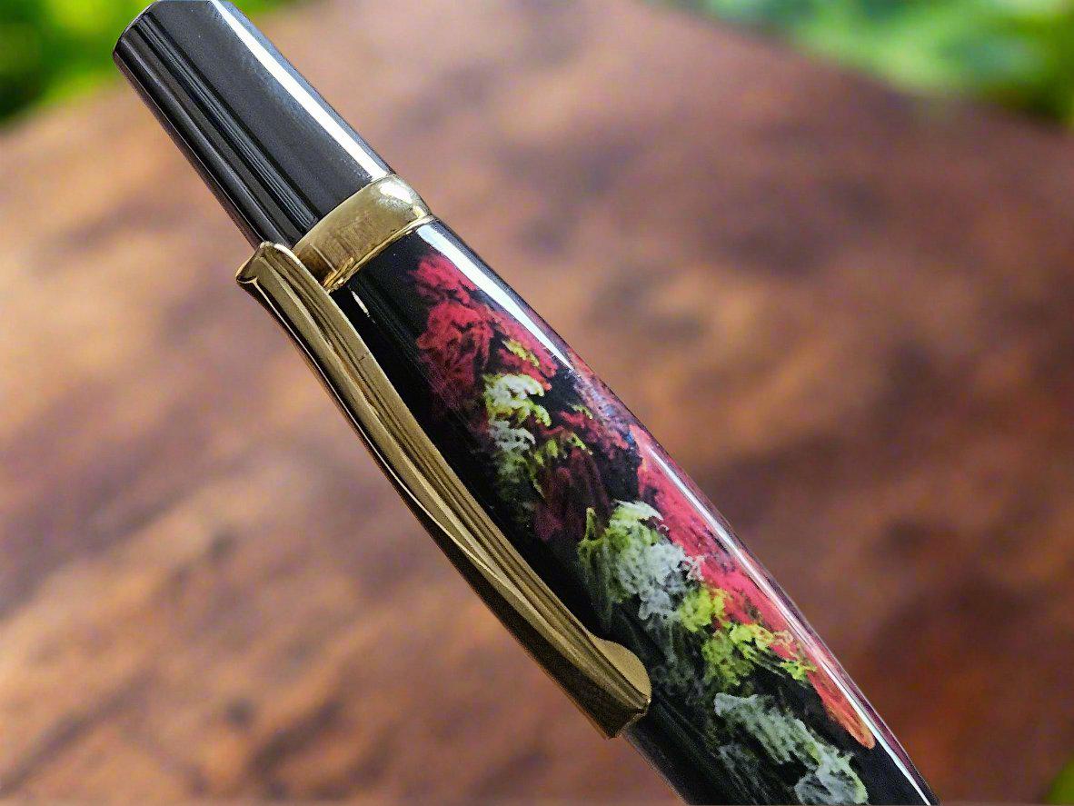 Fractal Flower Angel Label Cast AI Generated Pen with a Titanium Gold and Gunmetal Pen Kit