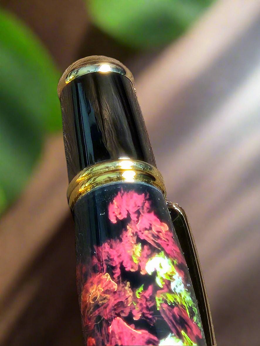Fractal Flower Angel Label Cast AI Generated Pen with a Titanium Gold and Black Titanium Pen Kit