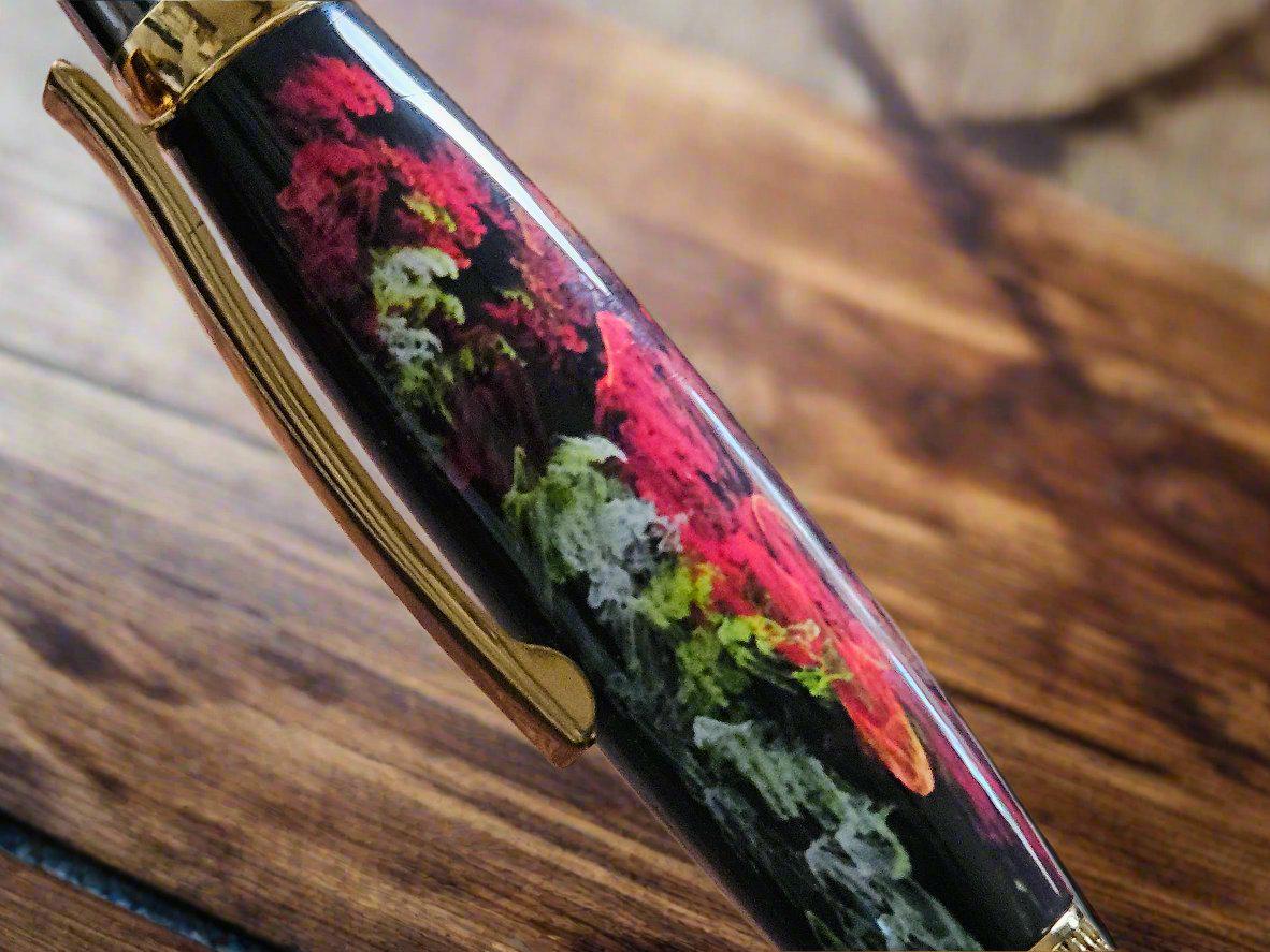 Fractal Flower Angel Label Cast AI Generated Pen with a Titanium Gold and Gunmetal Pen Kit