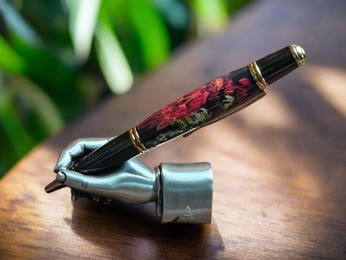 Fractal Flower Angel Label Cast AI Generated Pen with a Titanium Gold and Black Titanium Pen Kit