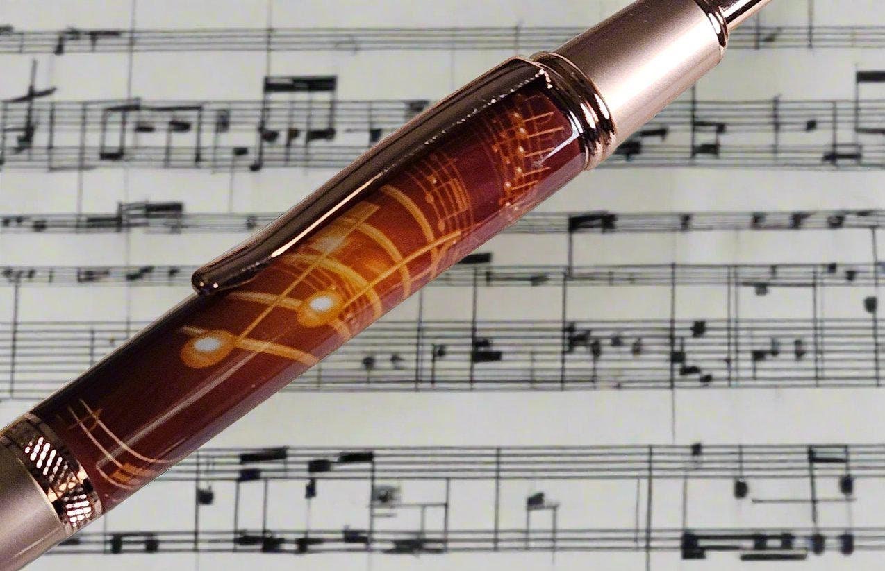 Red Gold Music Notes Pen Label Cast with a Copper Click Pen Kit