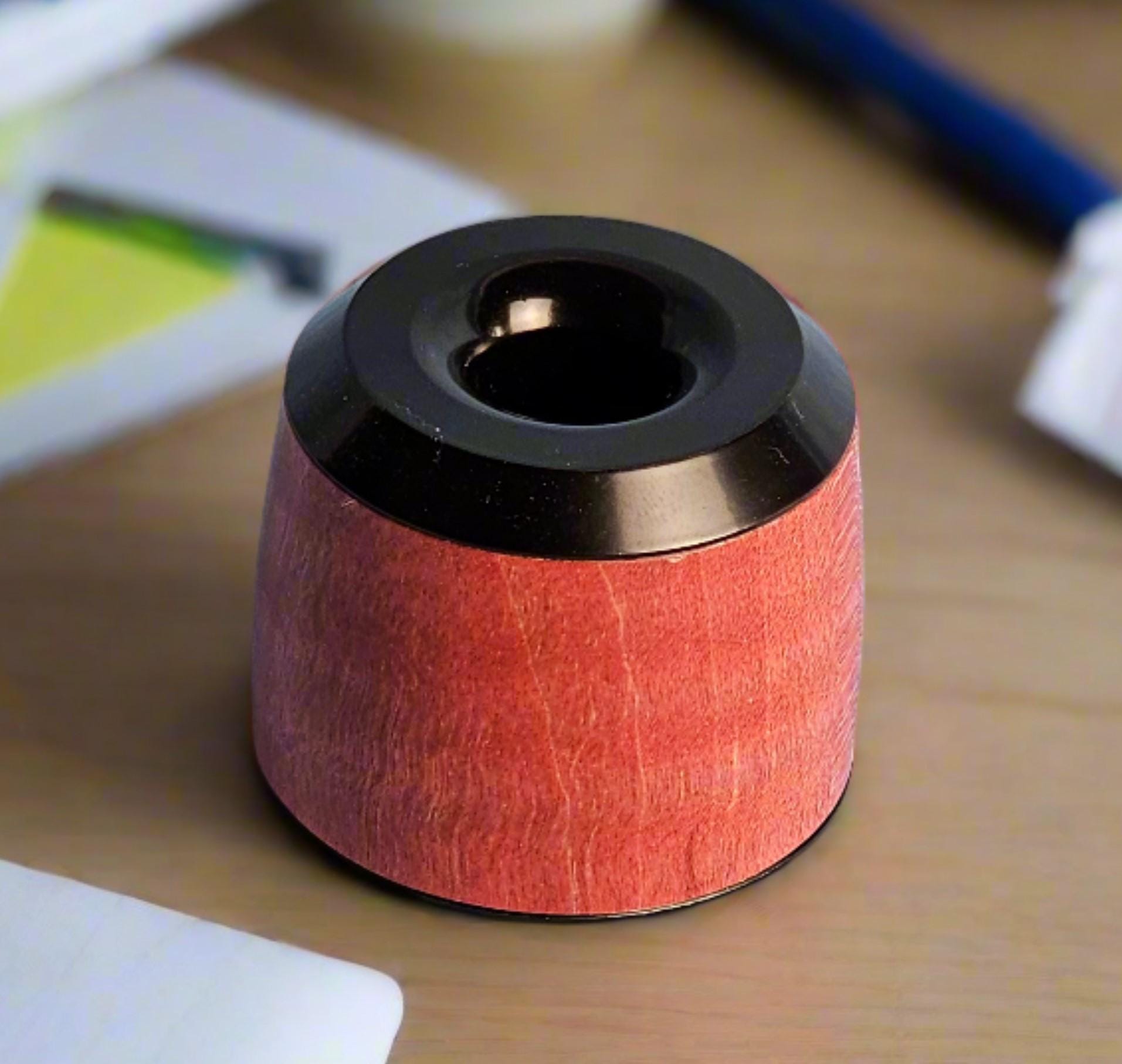 Curly Maple Red (Pink) Wooden Pen and Pencil Stand with a Sleek Black Enamel Cap