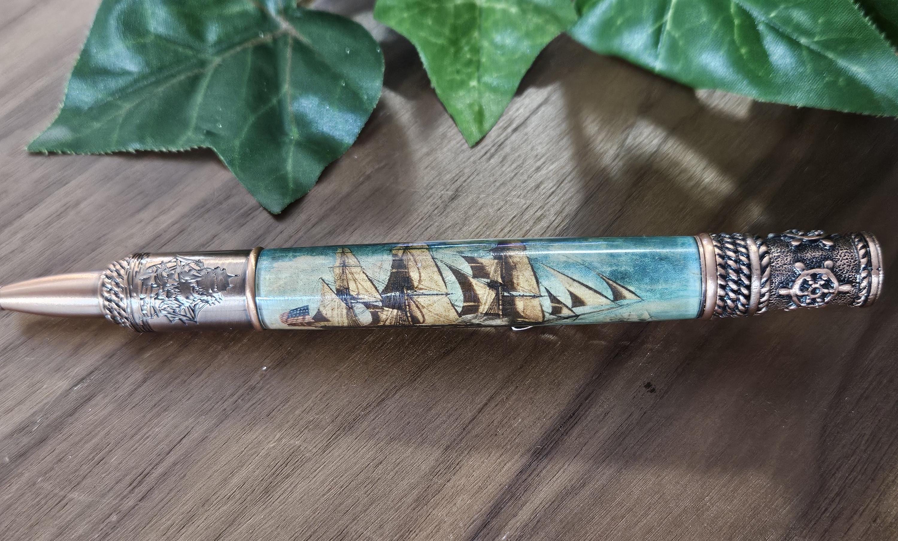 Nautical Pen Kit with an Antiqued Sailing Ship Label Cast and an Antique Copper Finish