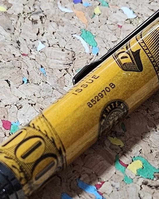 1960 Game of Life 20,000 Demand Note Label Cast Ballpoint Pen, Centennial Issue, Black Knurl Pen Kit, Signed by Art Linkletter