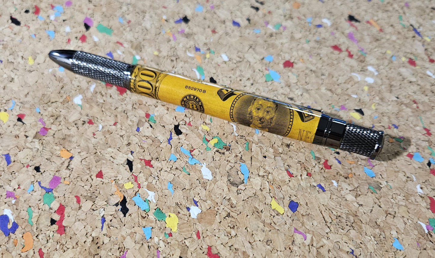 1960 Game of Life 20,000 Demand Note Label Cast Ballpoint Pen, Centennial Issue, Black Knurl Pen Kit, Signed by Art Linkletter