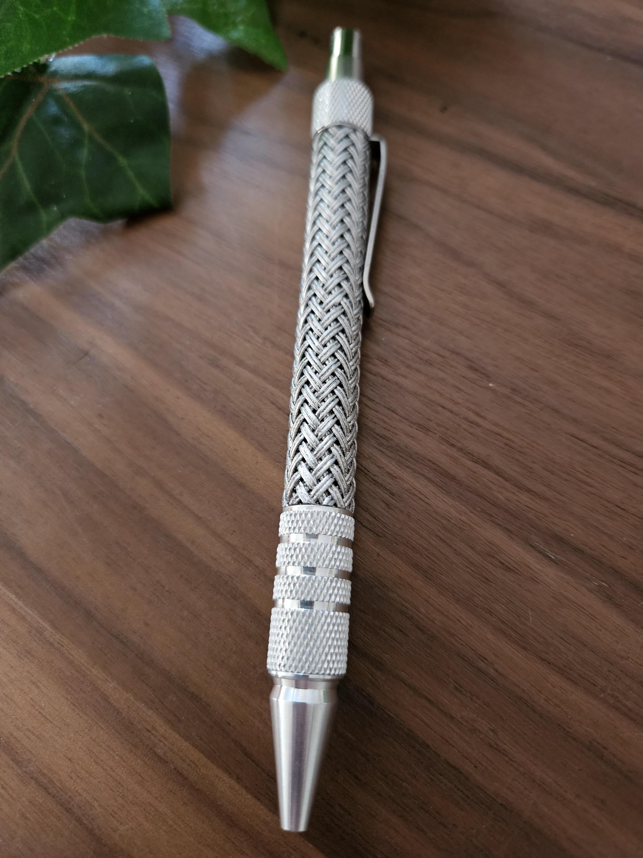Refillable Ballpoint Pen, Dura Click Stainless Steel, Every Day Carry (EDC), Carbon Fiber, True Texture, Stainless Steel & Chrome Accents