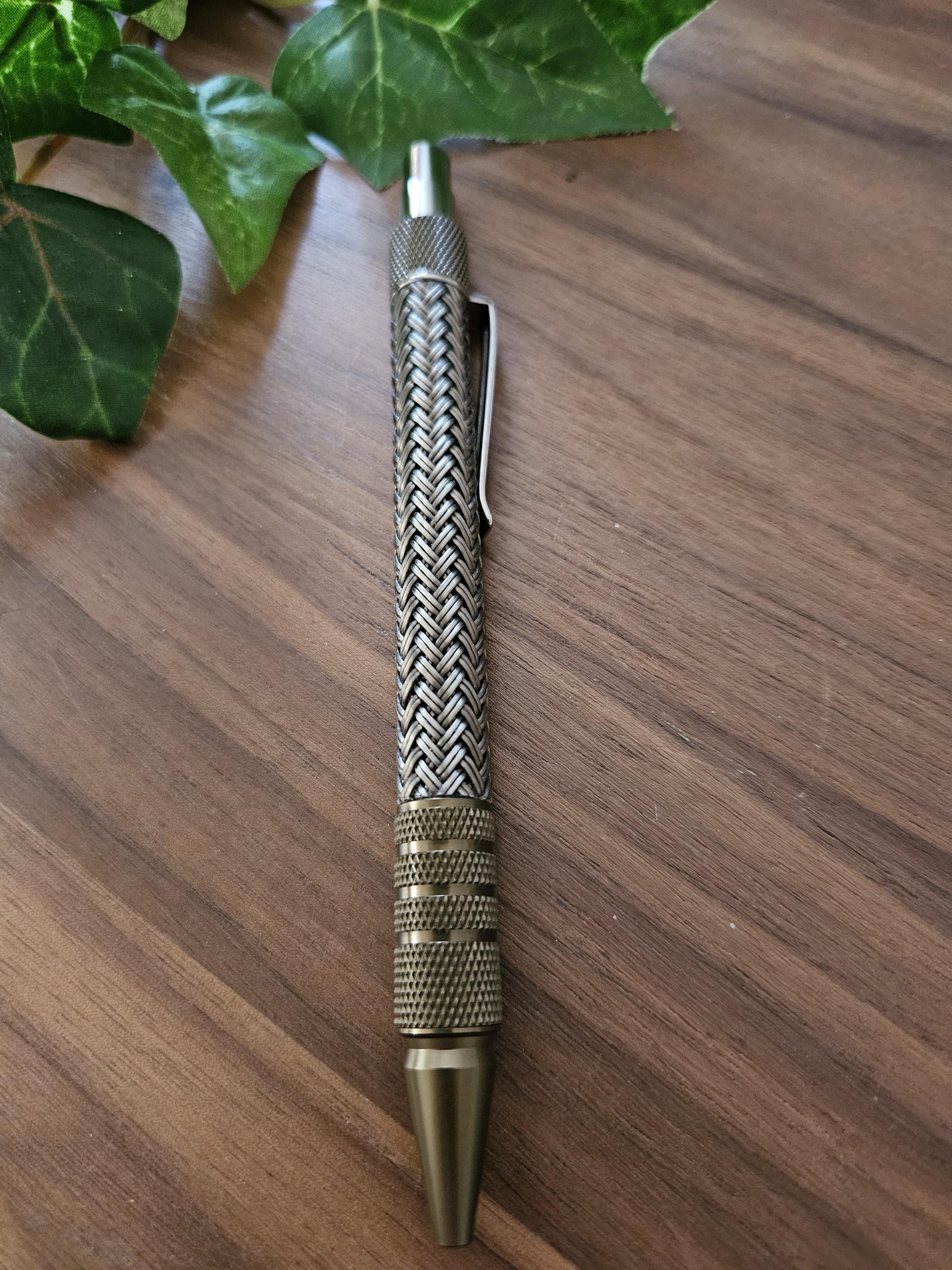 Refillable Ballpoint Pen, Dura Click Burnt Bronze, Every Day Carry (EDC), Carbon Fiber, True Texture, Bronze & Chrome Accents, Gifts for Him