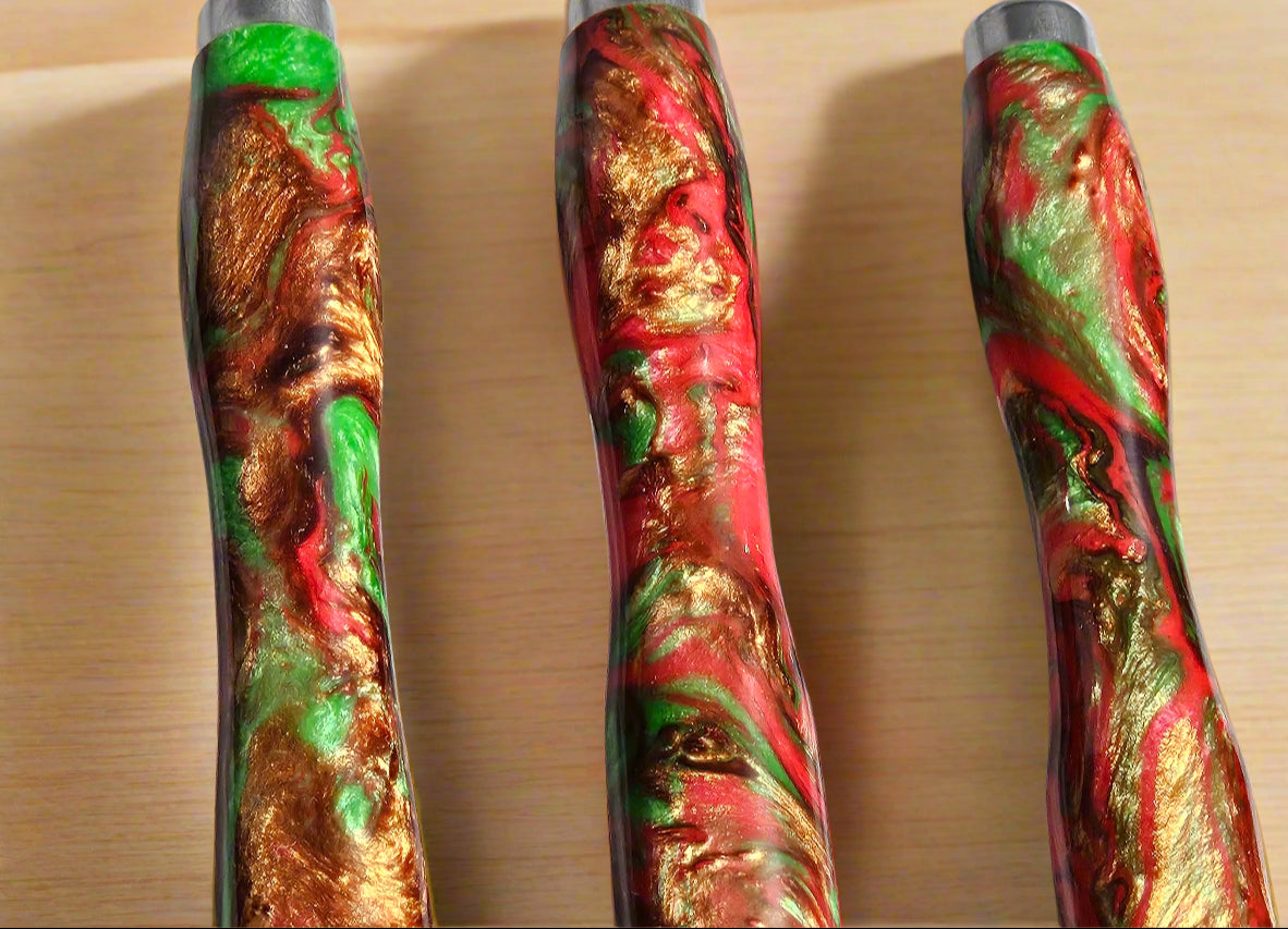 Glittery Christmas Colored Swirled Resin Measuring Spoons with Stainless Steel Scoops