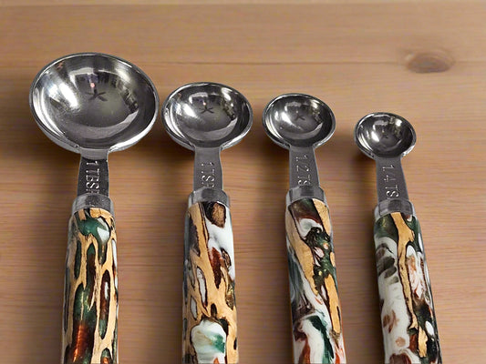 Glittery Multi-Colored Resin and Cholla Wood Measuring Spoons with Stainless Steel Scoops