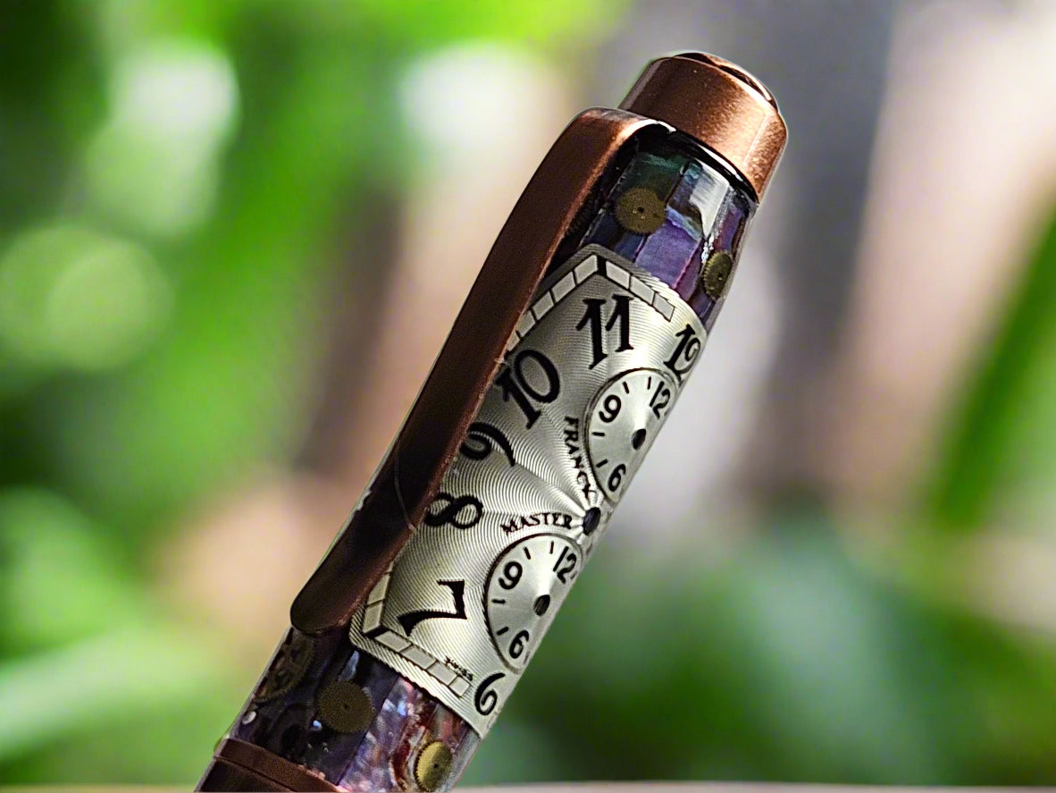Purple Abalone Clockwork Pen with a Antique Copper Pen Kit and Hand-Place Clock Gears