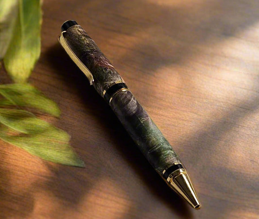 Double Dyed Wooden Maple Burl Pen with a Gold Pen Kit and Black Accents