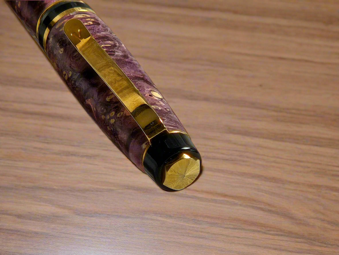 Box Elder Burl Purple Dyed Pen with a Gold Pen Kit and Black Accents