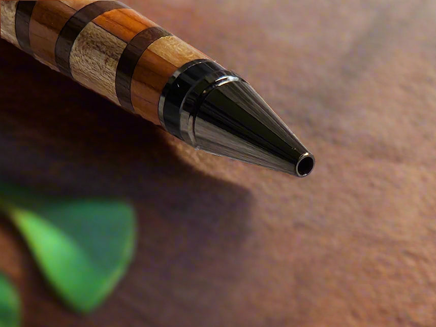 Segmented Wooden Pen, handcrafted from Cherry, Maple, and Walnut with a Gunmetal Pen Kit and Sleek Black Accents