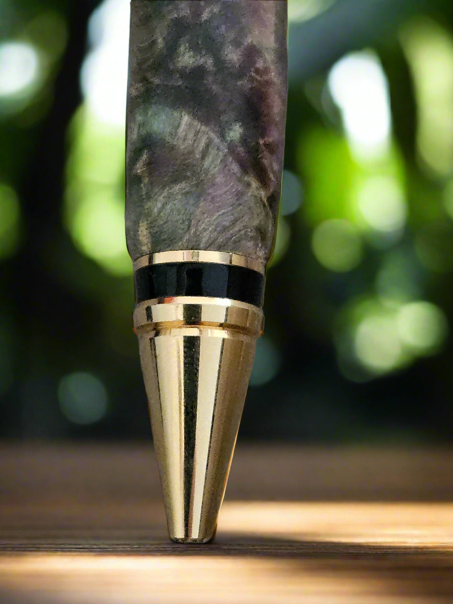 Double Dyed Wooden Maple Burl Pen with a Gold Pen Kit and Black Accents