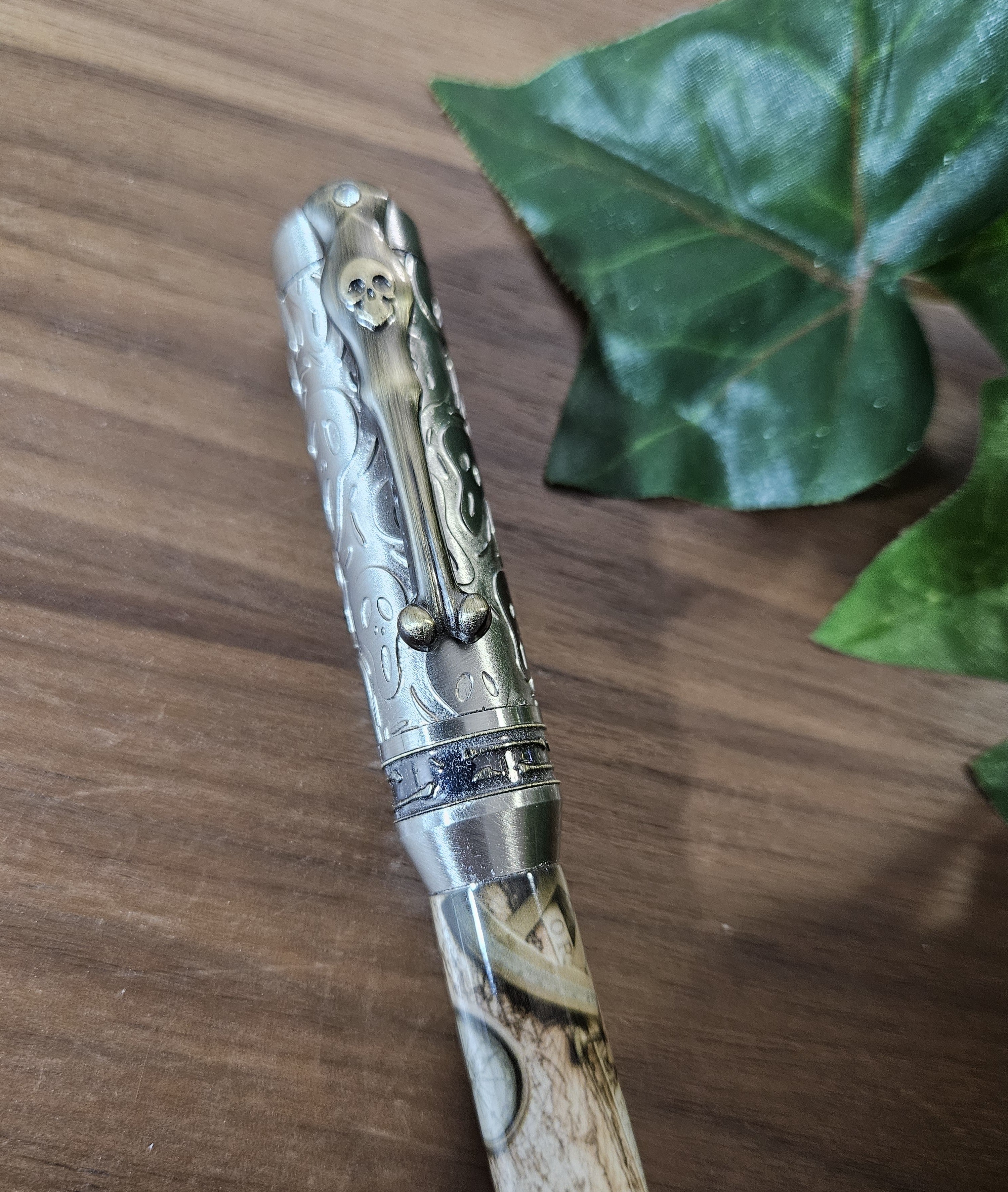 Pirate Map on a Navigation Table with a Compass Label Cast Pen with Sliver Pirate, Ghost, and Skulls Pen Kit with Antique Bronze Accents
