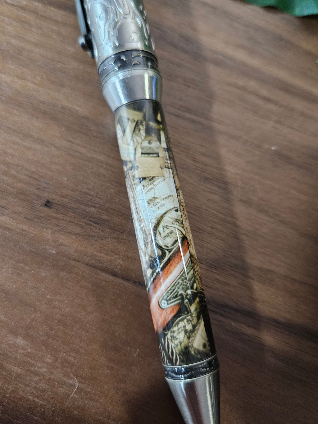Pirate Map on a Navigation Table with a Compass Label Cast Pen with Sliver Pirate, Ghost, and Skulls Pen Kit with Antique Bronze Accents