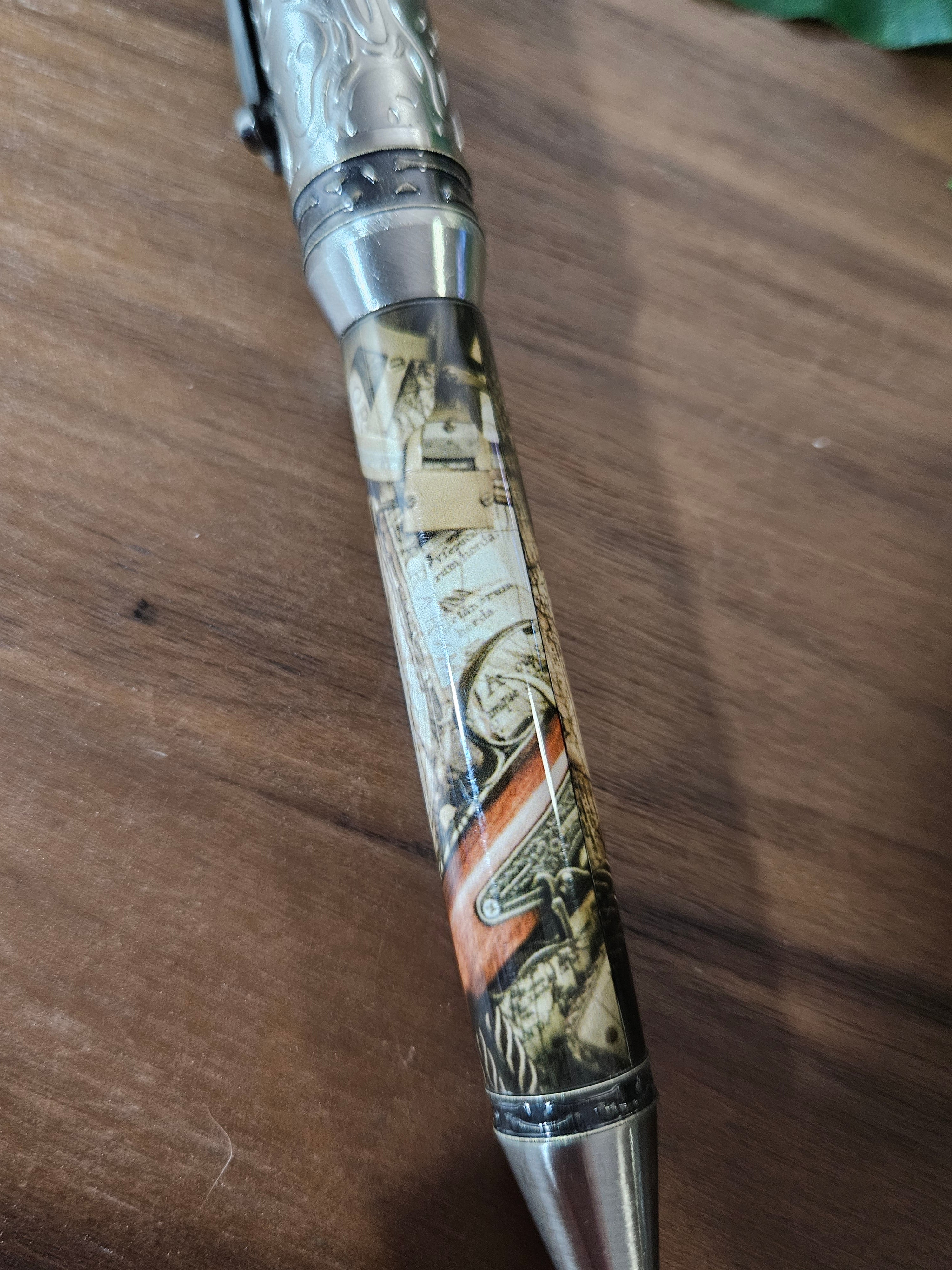 Pirate Map on a Navigation Table with a Compass Label Cast Pen with Sliver Pirate, Ghost, and Skulls Pen Kit with Antique Bronze Accents