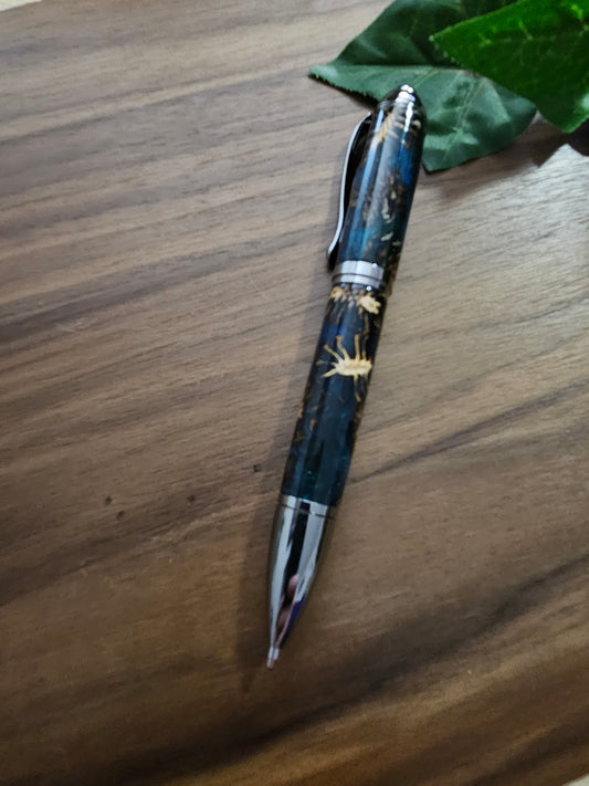 Hybrid Metier Twist Ballpoint Pen with a Red Laser Pointer, Dark Blue Resin, and Pinecone Embeds with a Gunmetal Finish