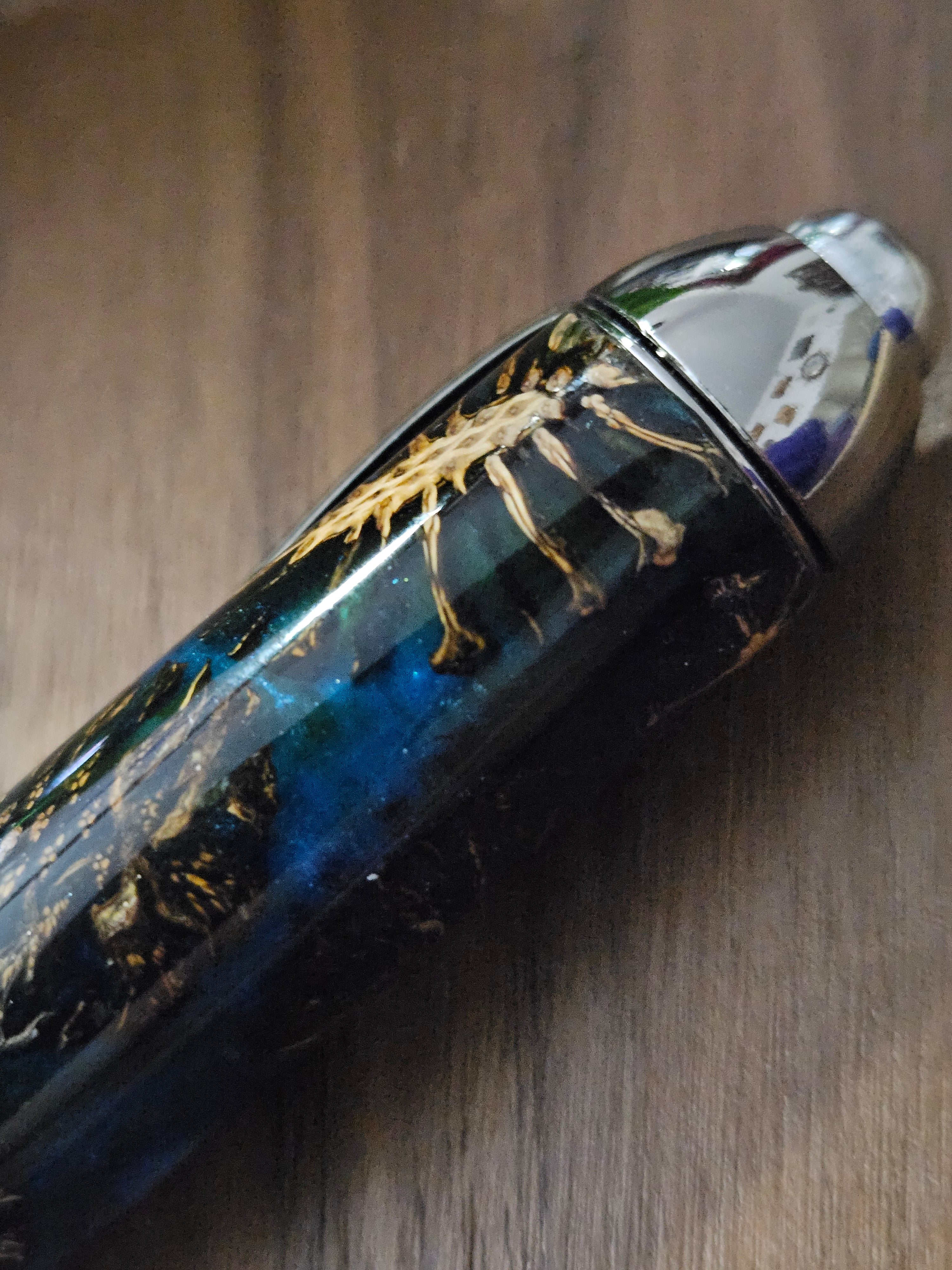 Hybrid Metier Twist Ballpoint Pen with a Red Laser Pointer, Dark Blue Resin, and Pinecone Embeds with a Gunmetal Finish