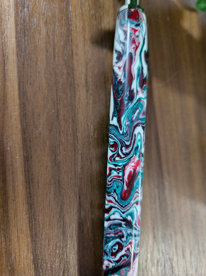 Christmas Swirl Red Green and White Long Click Pen with a Gunmetal Pen Kit
