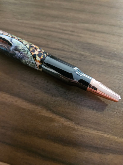 Turkey Hunters Label Cast Bolt Action Rifle Pen with a Gunmetal Pen Kit & Fall Leaves Background - Unique Gift for Outdoor Enthusiasts
