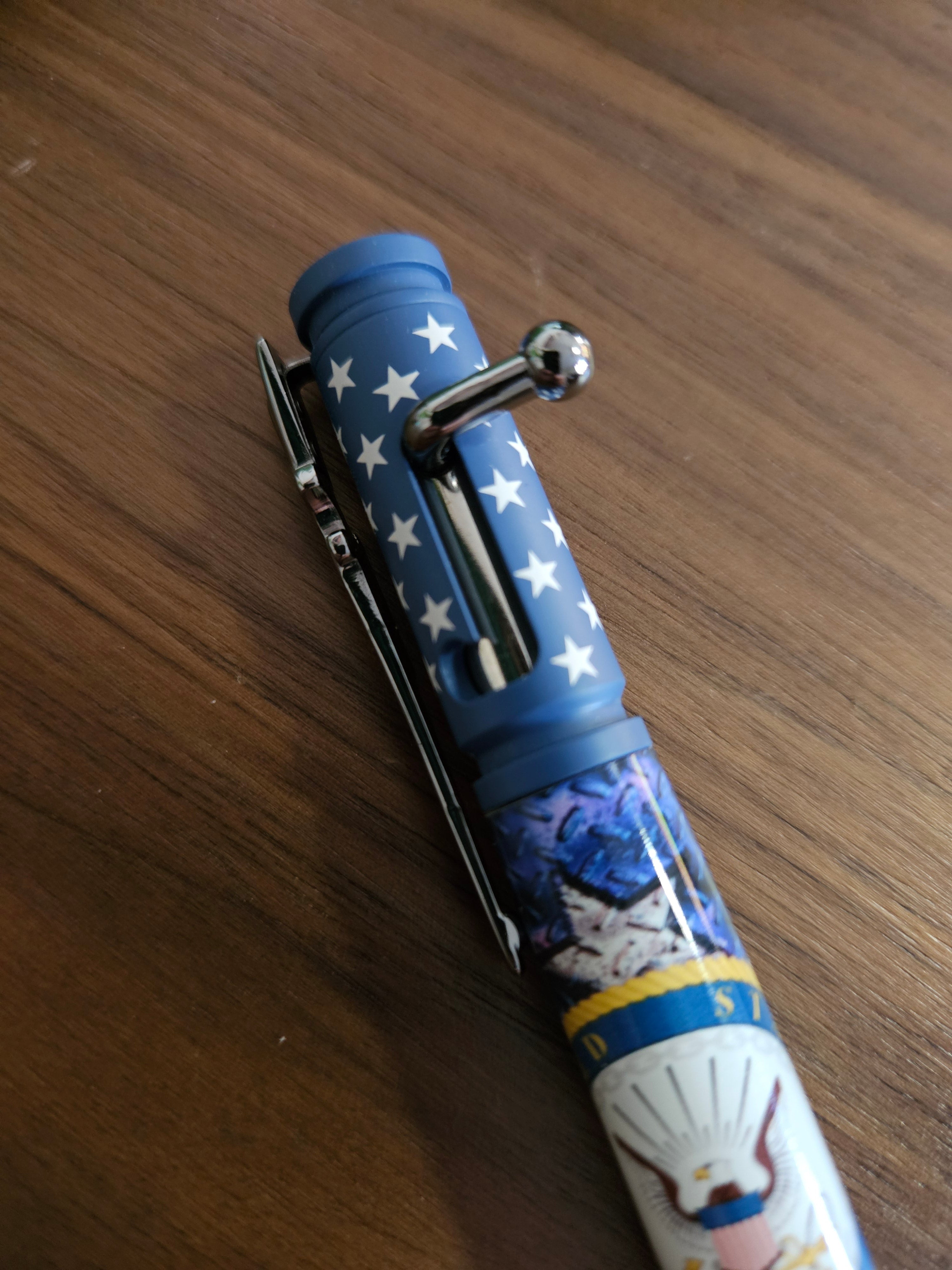 Navy Emblem Label Cast American Flag Pen - Ceramic Chrome Bolt Action Pen Kit Featuring a Rifle Pen Clip