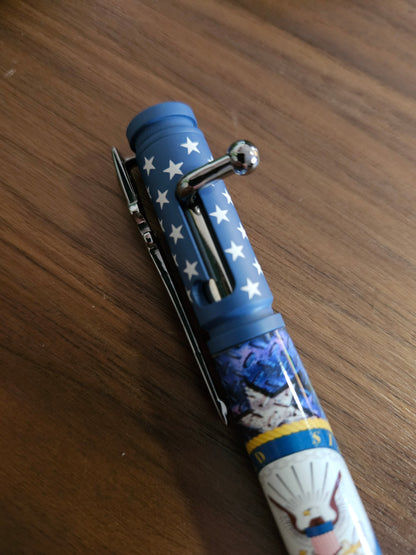 Navy Emblem Label Cast American Flag Pen - Ceramic Chrome Bolt Action Pen Kit Featuring a Rifle Pen Clip